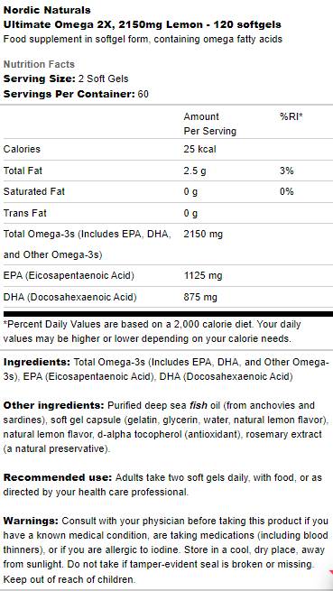 Ultimate omega 2x 2150 mg - 120 softgelov