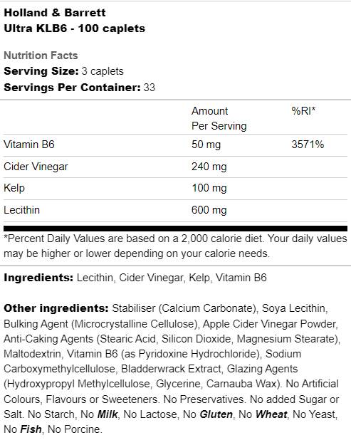 Ultra KLB6 | KELP, lecitin, B6 in jabolčni kis - 100 kapsul