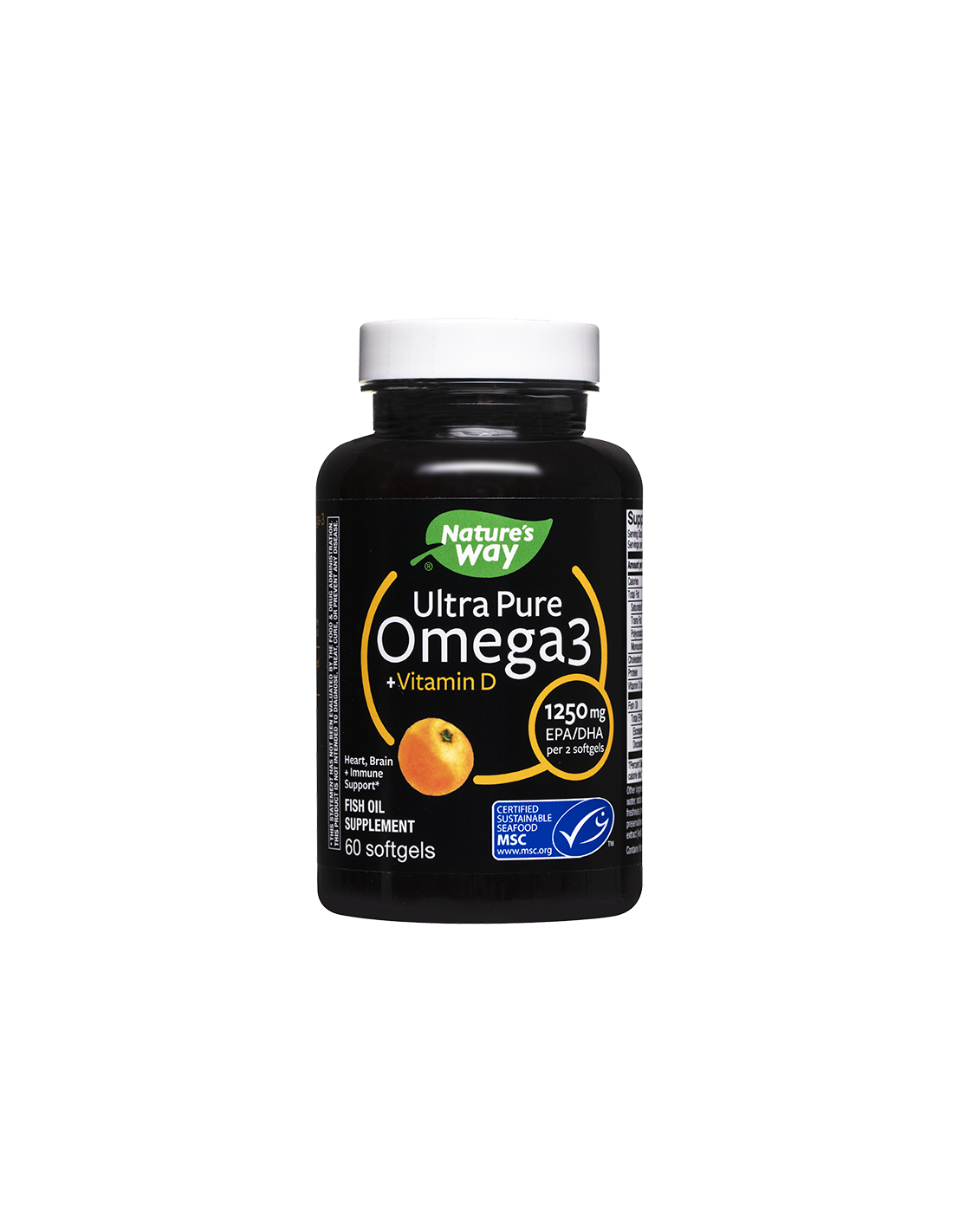 Ultra čisti omega-3 + vitamin D3- Ultra čisti omega-3 1250 mg + vitamin D3 1000 iu, 60 kapsul softgela Nature Way