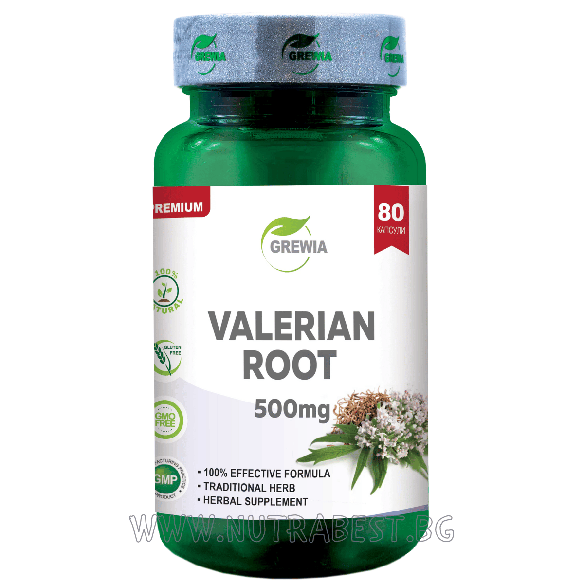 Valerijska korenina 500mg / 80 kapsul, 80 odmerkov / Grewia