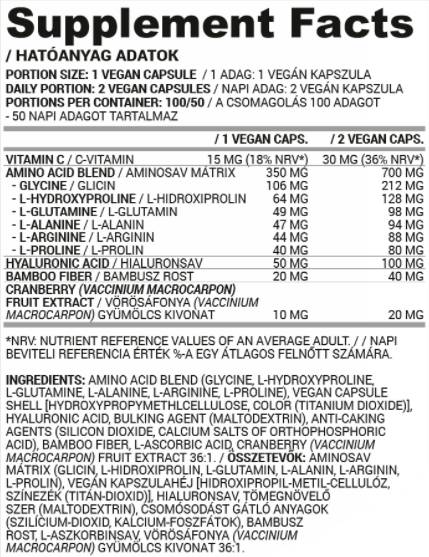 Veganska podpora za kolage / s hialuronsko kislino in aminokislinami - 100 kapsul