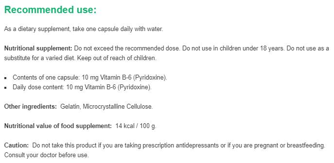 Vitamin B-6 10 mg | Piridoksin - 100 kapsul