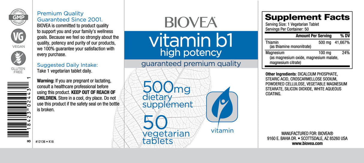 Vitamin B1 (velika potencial) 500 mg / 50 zavihkov