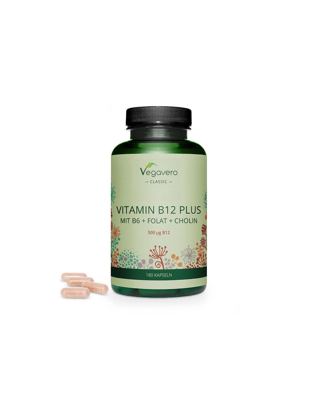 Vitamin B12 Plus (Mit B6+ Folate + Cholin) - Vitamin B12 + vitamin B6, folat in holin, 180 kapsul <tc>Vegavero</tc>
