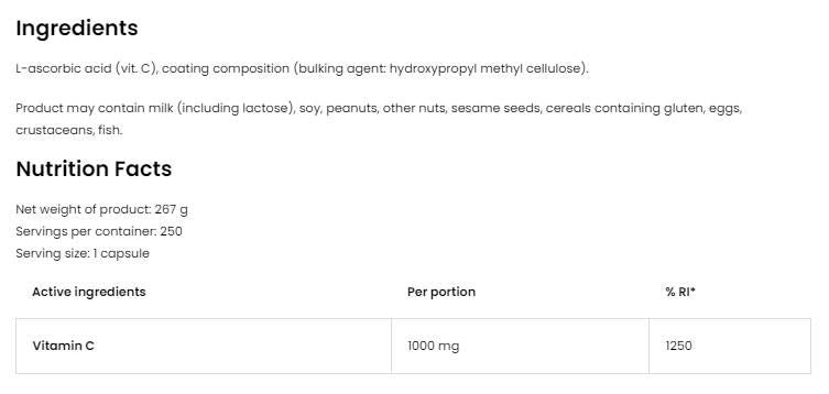 Vitamin C 1000 mg - 250 kapsul