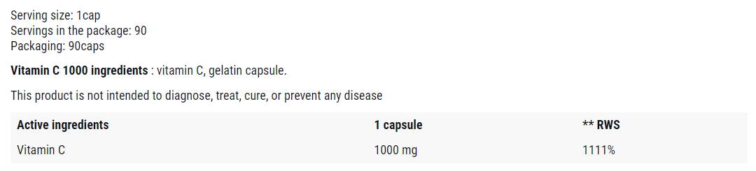 Vitamin C 1000 mg | Imunska zdravstvena podpora - 90 kapsul