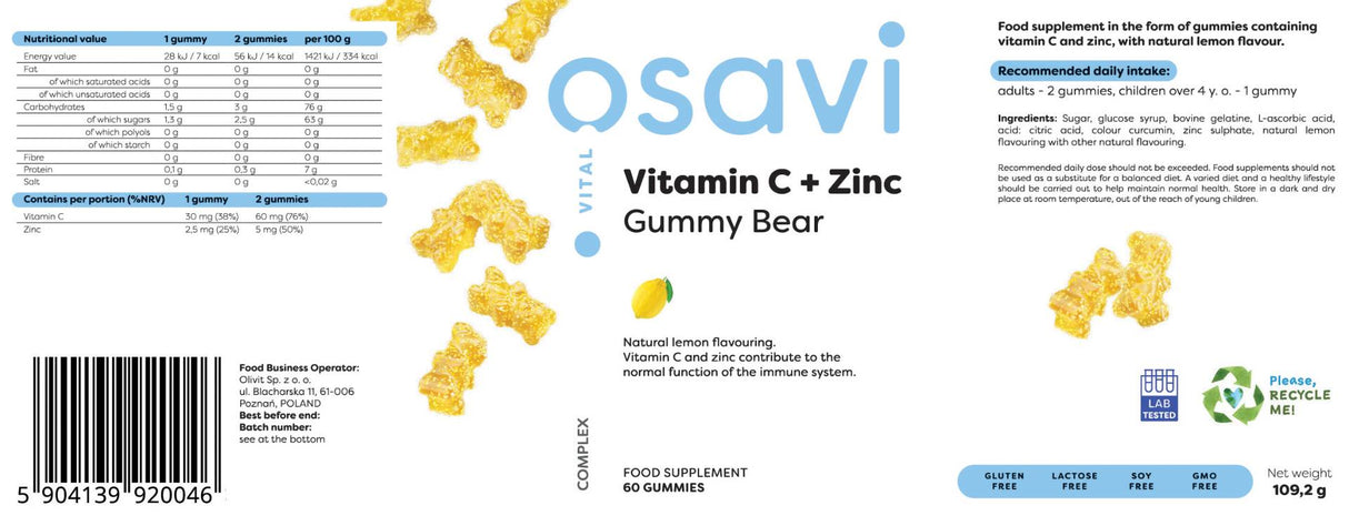 Vitamin C + cink | Gummy Bear - 60 gumijastih bombonov