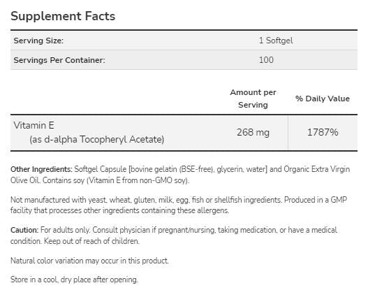 Vitamin E-400 IU D-Alfa-250 gel kapsul