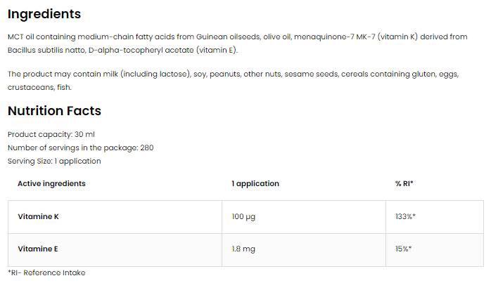 Vitamin K2 MK-7 razpršilo 30 ml
