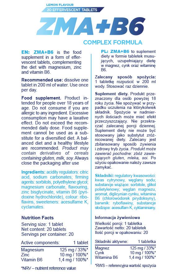 ZMA + B6 | Effervescentna kompleksna formula - 20 topnih tablet