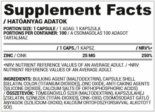 Cinkove kapice | 25 mg cinkovega oksida - 30 kapsul