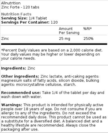 Cinc forte | Cinkov laktat 25 mg - 120 tablet