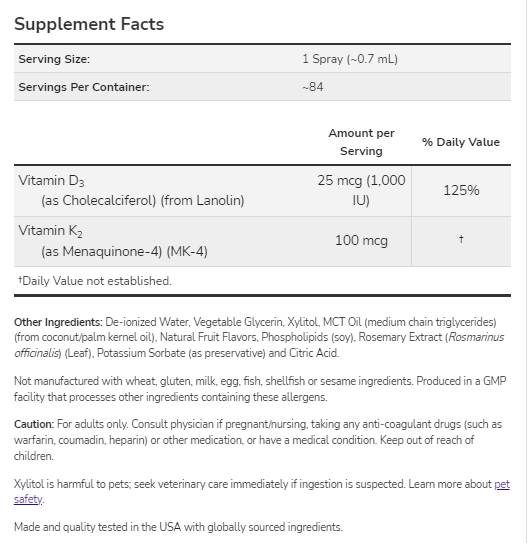 Vitamin D-3 1000 IU & K-2 100 mcg | Liposomsko razpršilo - 59 ml