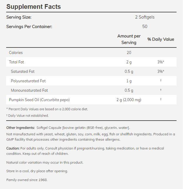 Olje buče semena 1000 mg - 200 gel kapsul