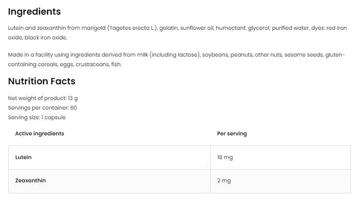 Lutein 18 mg + zeaksantin 2 mg 60 kapsul