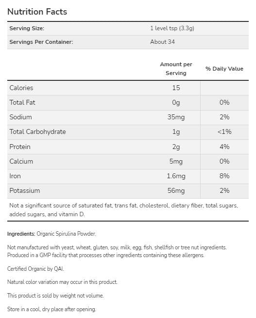 Spirulina v prahu | Certificirani organski - 113 gramov