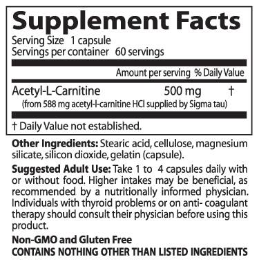 Najboljše acetil-L-karnitin 500 mg-60 kapsul