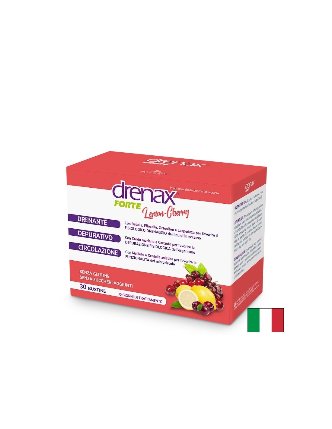 Diuretična detox formula - Drenax - Drenax® z belo brezo, črnimi ribezi in miškimi ušesi, 30 vrečk, limono in češnjevo okus