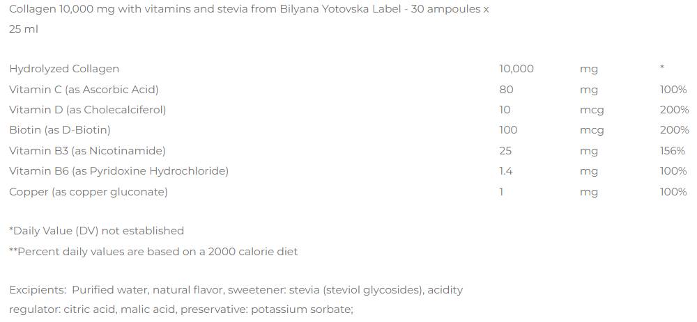 Kolagen 10.000 mg + vitamini in stevia - 30 x 25 ml