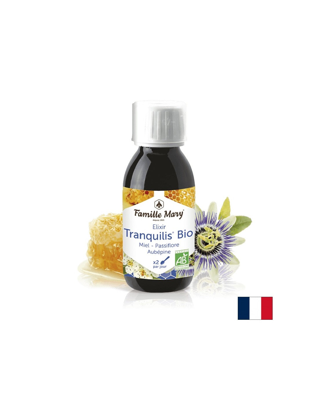 Elixir Tranquilis Bio Miel Passiflore Aubépine / Bio Sirup s čebeljim medom, Passionflower, glog / Mirni spanec, 125 Ml Famille Mary