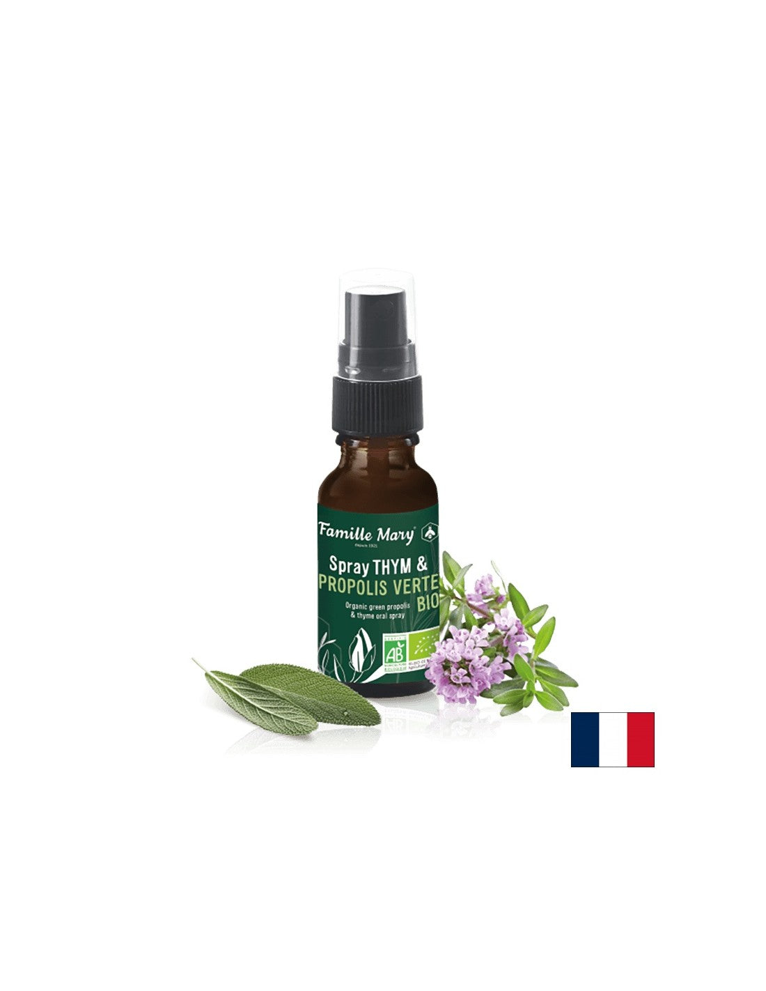 Spray Thyme & Propolis Verte Bio / grlo razpršilo s timijanom, zelenim propolisom in žajbljem, 20 ml Famille Mary