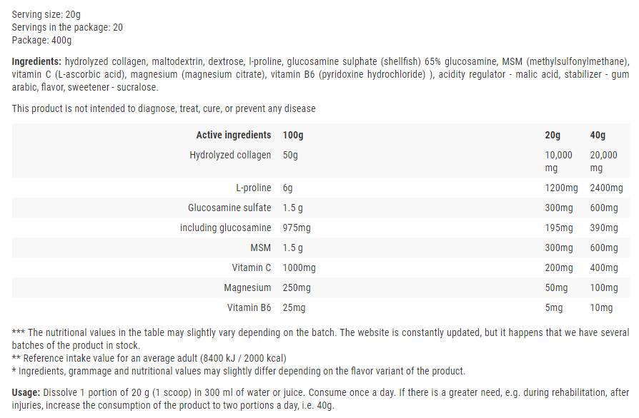 Pro flex / kolagen + glukozamin - MSM - prolin - 400 gramov