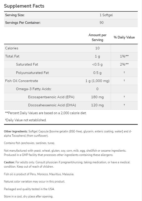 Omega -3 Enteric prevlečena - 180 softgelov