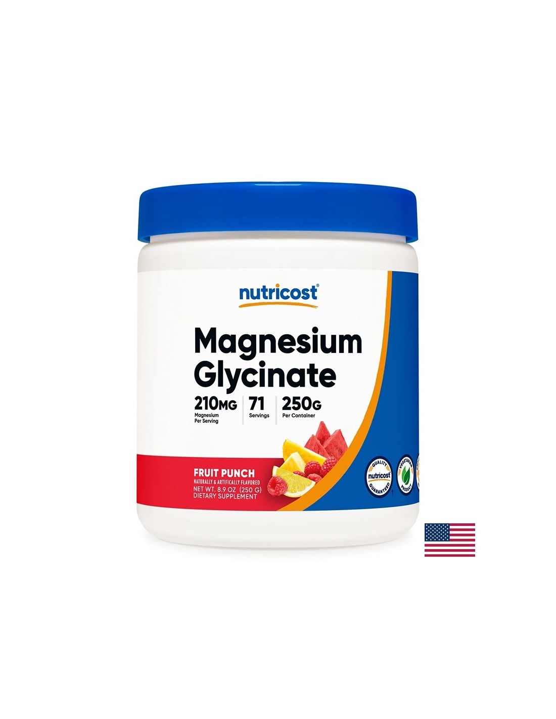 Nega srca in mišic - magnezij (bisglicinat), 210 mg x 250 g prahu, z okusom sadja