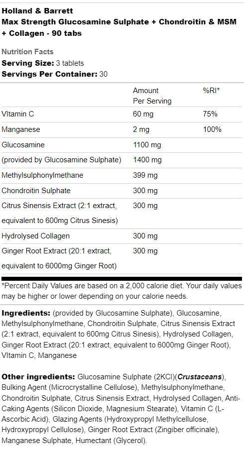 Največja moč glukozamina sulfata | Plus hondroitin, MSM in kolagen - 180 tablet