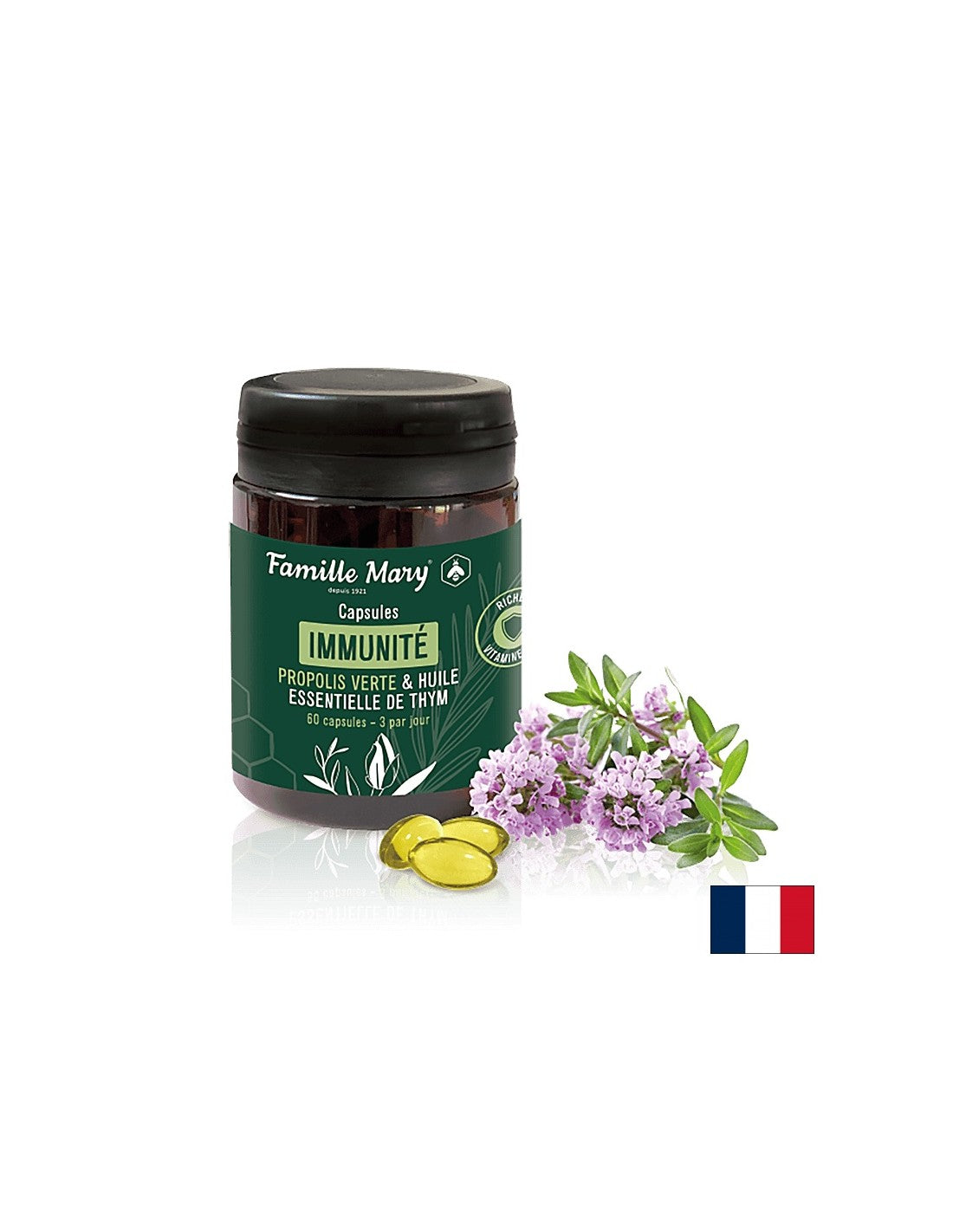 Immunité / Green Propolis + timijan olje in vitamin D3, 60 Famille Mary Capsules