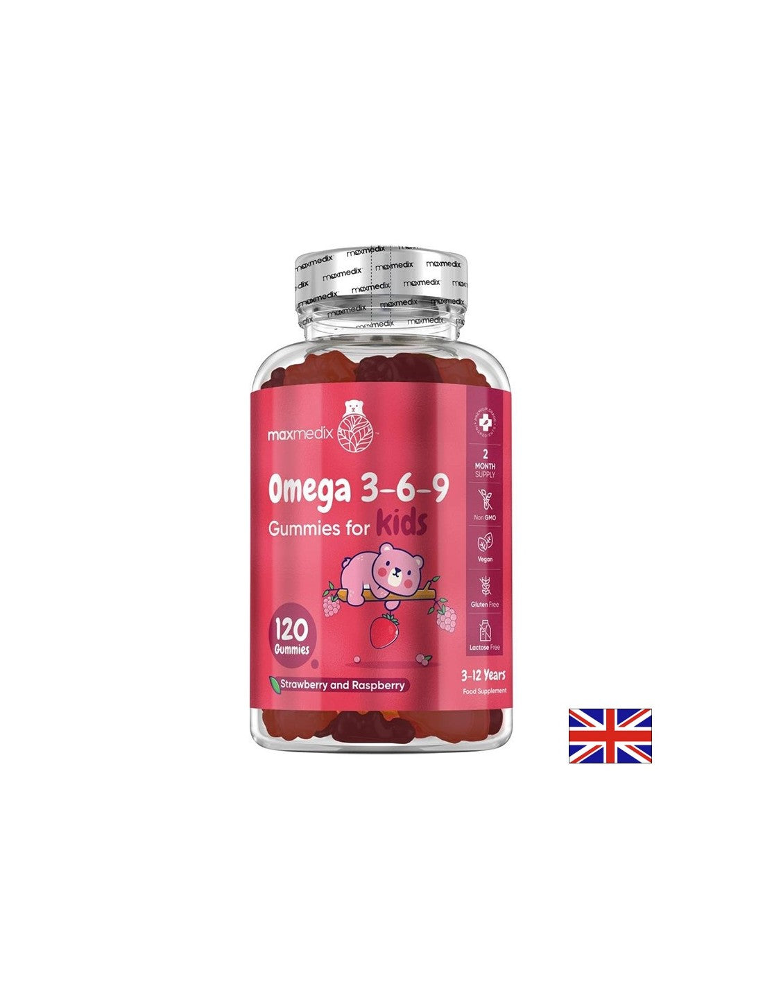 Imunost in delovanje možganov-omega 3-6-9 za otroke, 120 železov, jagod in malinovo okus