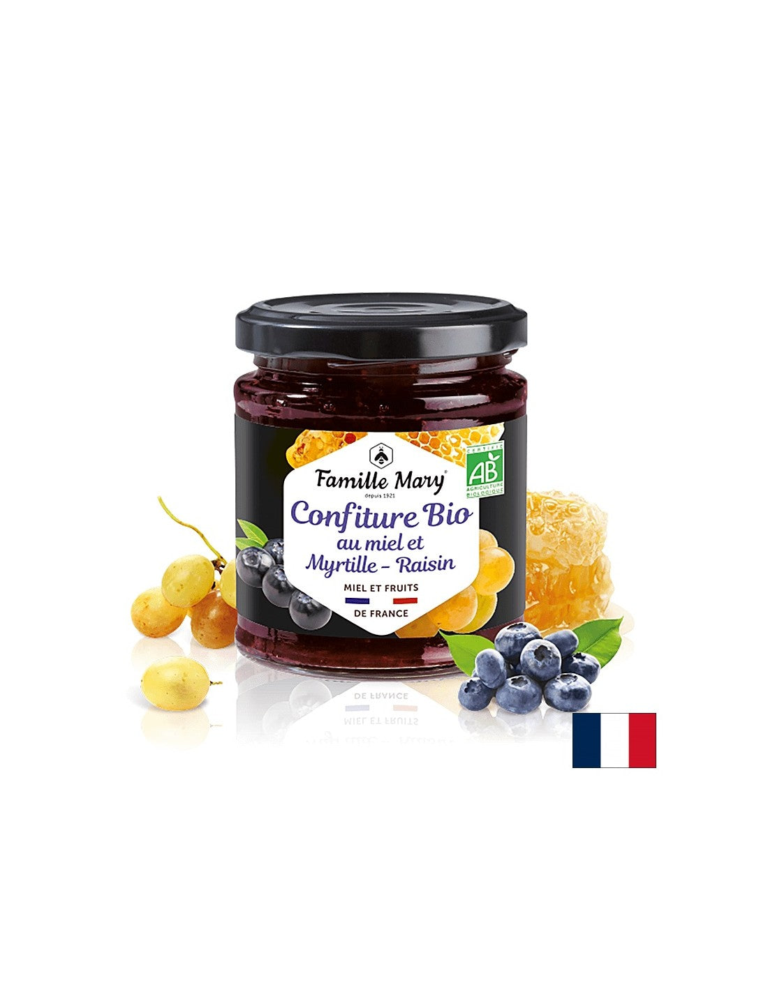 Jam iz organskega med, borovnice in grozdje, 220 g