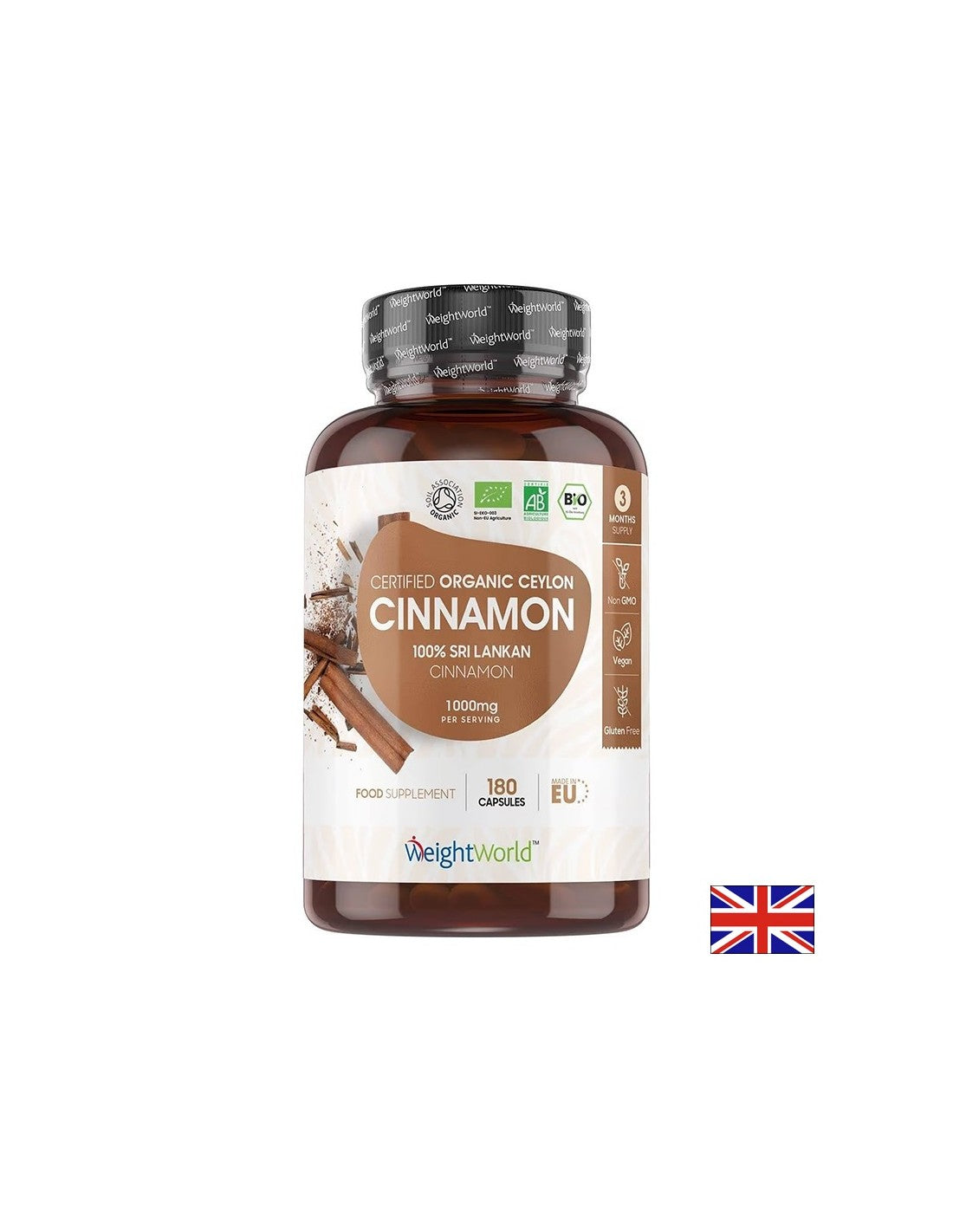 Teža in krvni nadzor sladkorja - Cejlonski cimet (organski), 1000mg x 180 kapsul