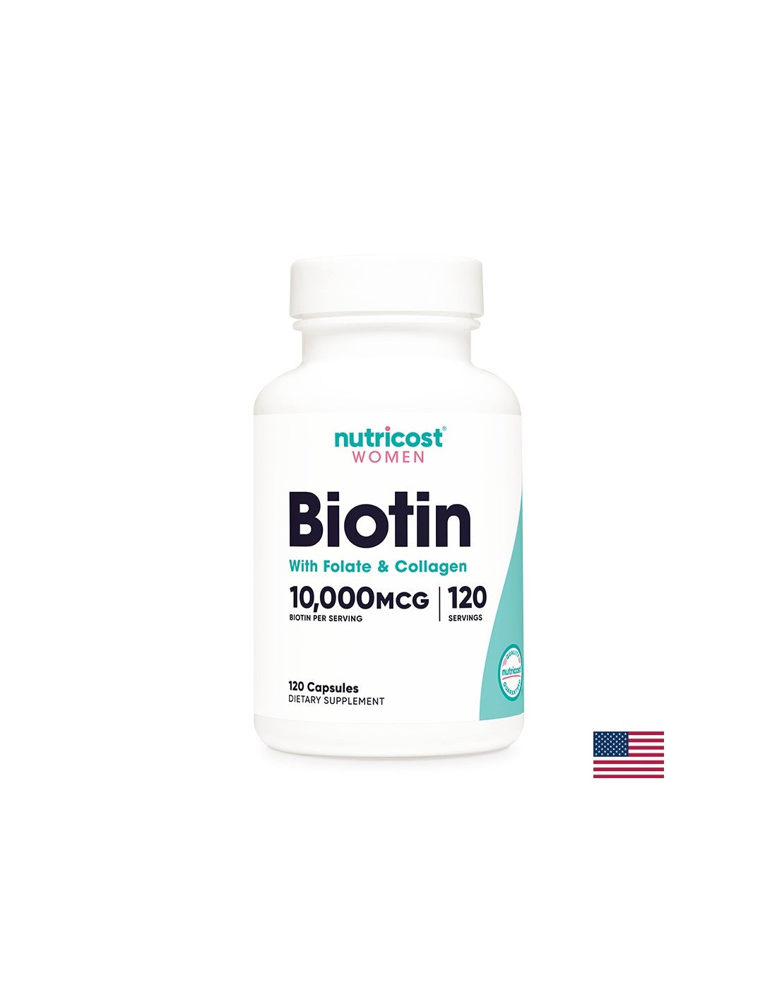 Lasje, koža, nohti - Biotin s folatom in kolagenom, 120 <tc>Nutricost</tc> kapsule