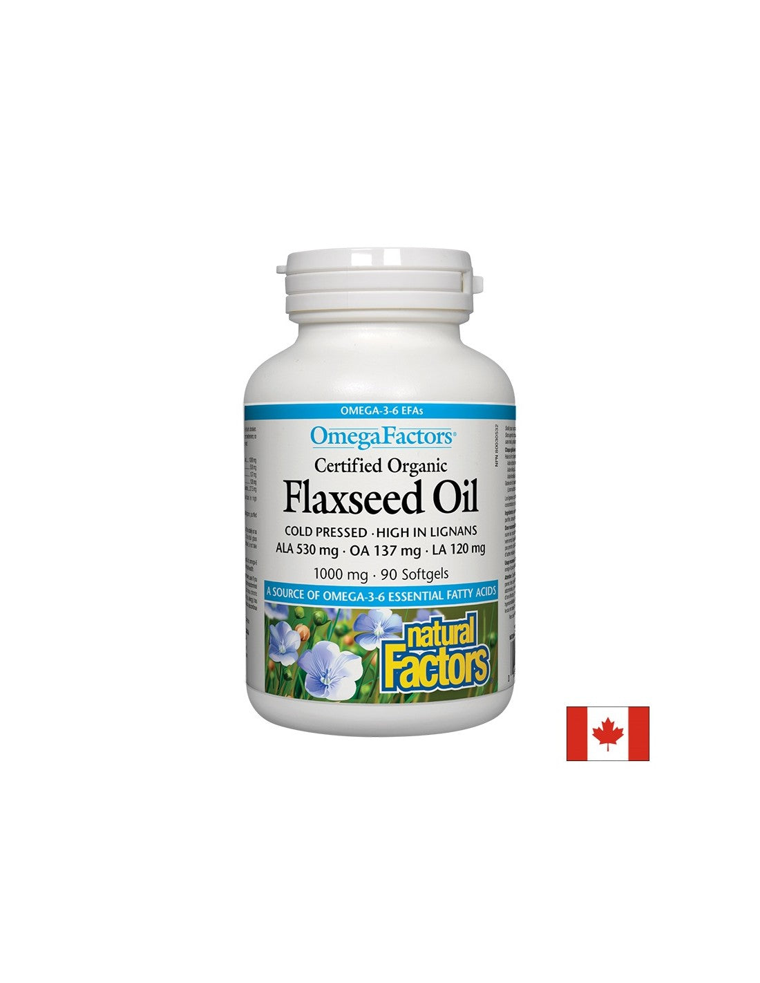Laneno olje - Laneno olje 1000 mg, 90 mehkih kapsul <tc>Natural Factors</tc>