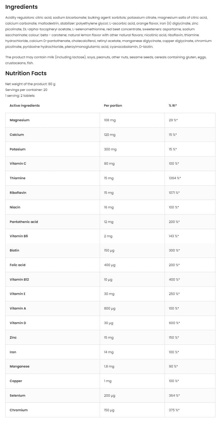 Vitaandminerals | Effervescent vitamini in minerali 20 topnih tablet