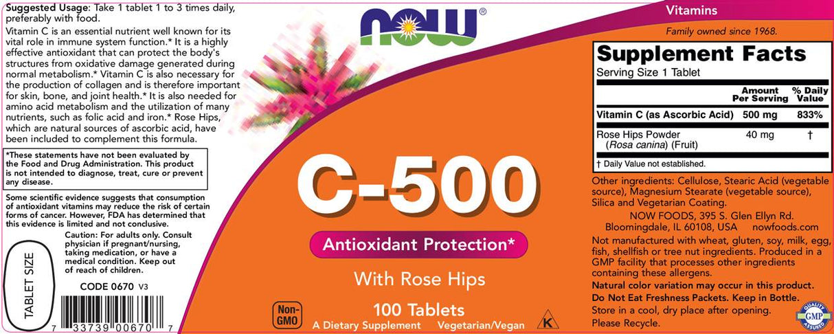 Vitamin C -500 z boki Rose - 250 tablet