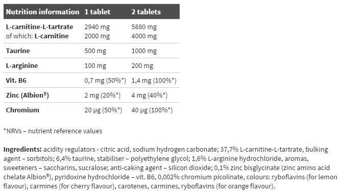 Vzdržljivost l -karnitin 4000 Power Effevervecent - 15 topnih tablet