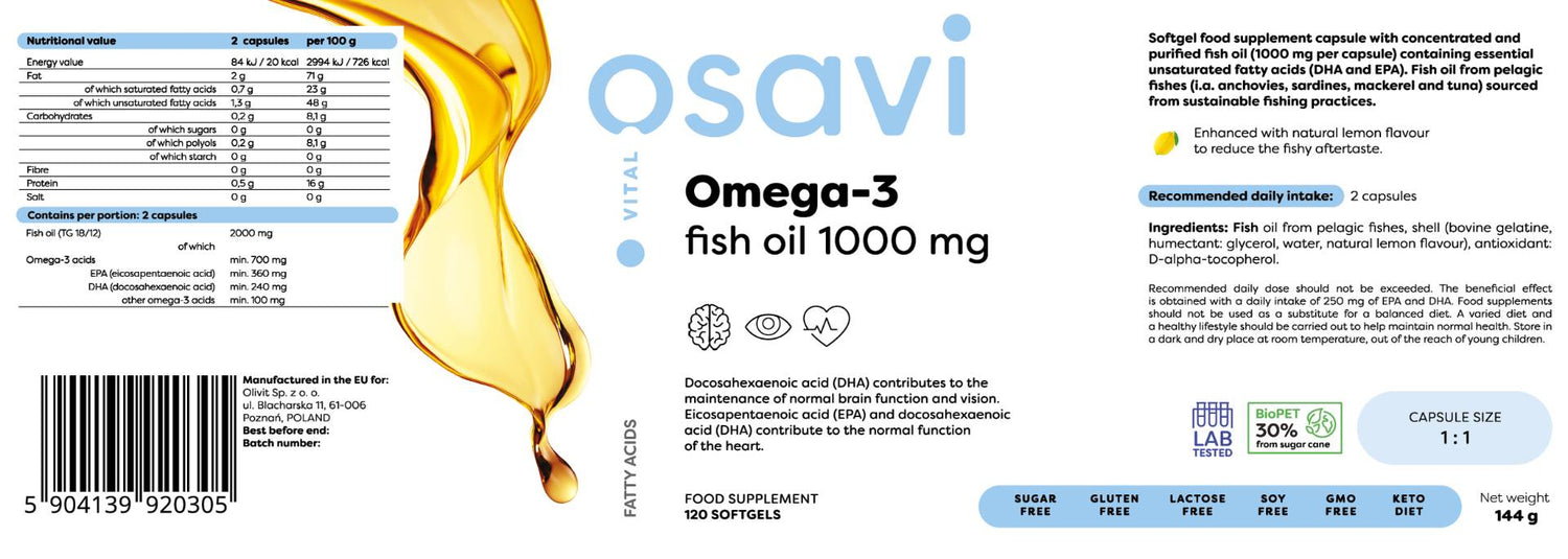 Omega 3 ribje olje 1000 mg / limonin okus - 120 gel kapsul