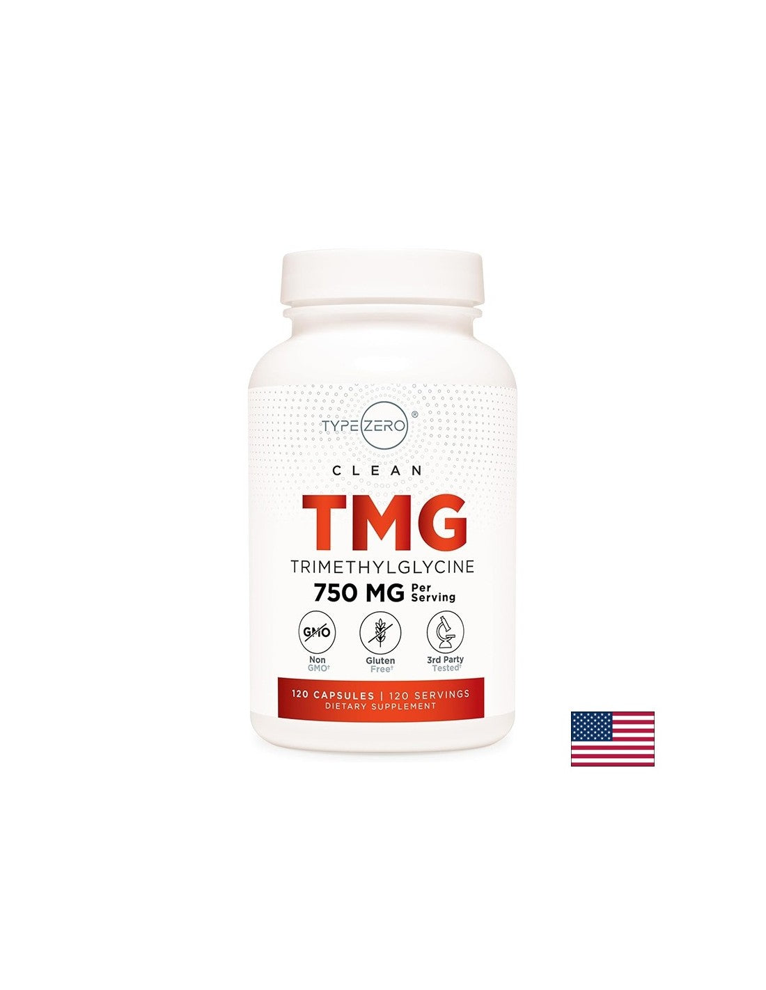 Podpira normalne ravni homocisteina - TMG (trimetil glicin) Typezero ™, 750 mg x 120 kapsul