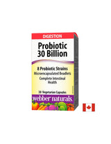 Probiotik 30 milijard / 8 probiotičnih sevov / Probiotik, 30 milijard aktivnih probiotikov, 8 probiotičnih sevov, 30 kapsul <tc>Webber Naturals</tc>