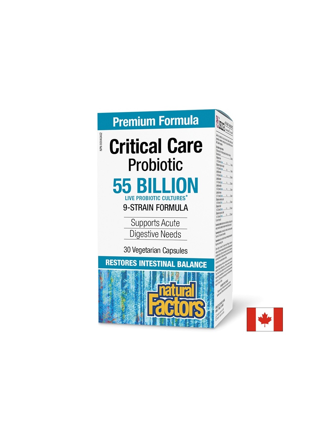 Probiotik - Critical Care Probiotic, 55 milijard aktivnih probiotikov, formula 9 sevov, 30 V-kapsul <tc>Natural Factors</tc>