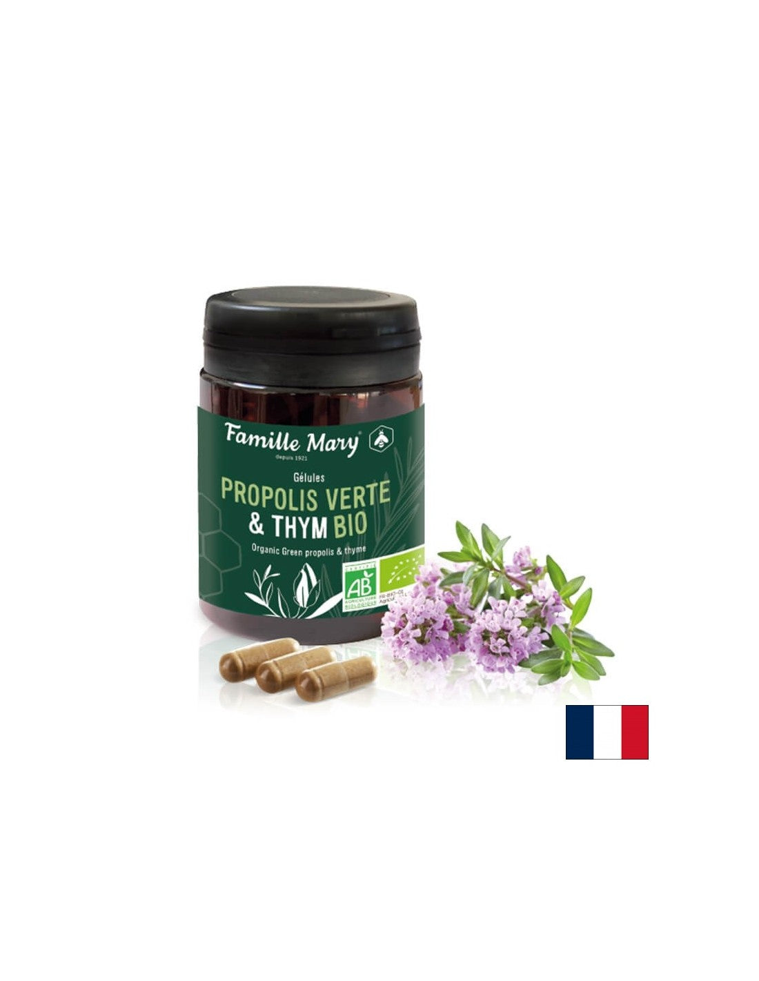 Propolis Verte & Thyme Bio / Green Propolis in Thyme Organic, 60 kapsule Famille Mary