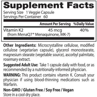 Najboljši naravni vitamin K2 MK -7 45 mcg - 60 kapsul