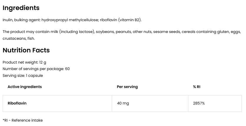 Vitamin B2 riboflavin 40 mg - 60 kapsul