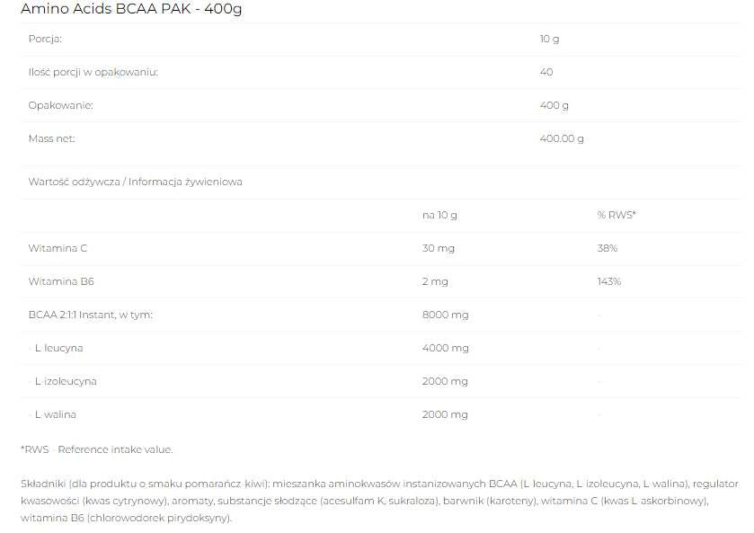 BCAA PAK 2: 1: 1 instant - 400 gramov
