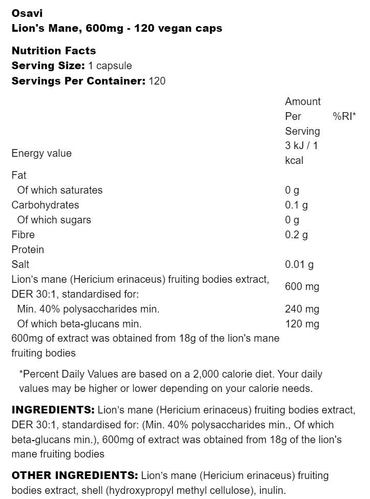 Lion's Mane 600 mg - 120 kapsul