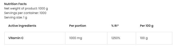 100% vitamina C v prahu - 1000 gramov