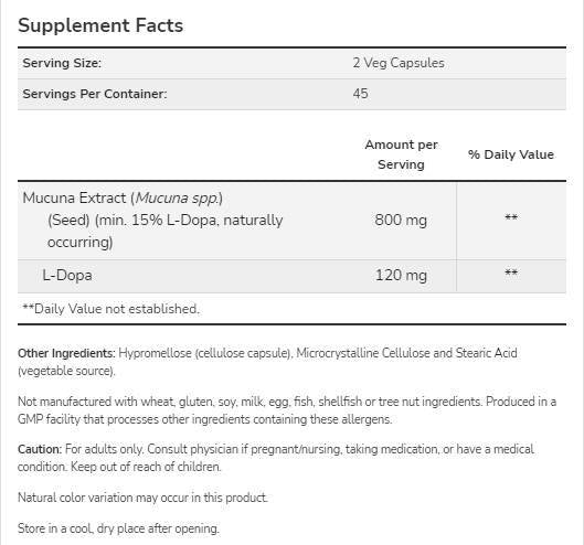 Dopa mucuna [180 kapsul, 90 obrokov]