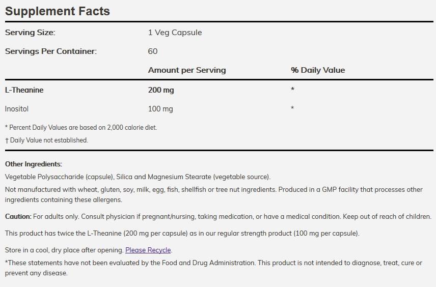 L -teanin 200 mg / dvojna trdnost - 120 kapsul